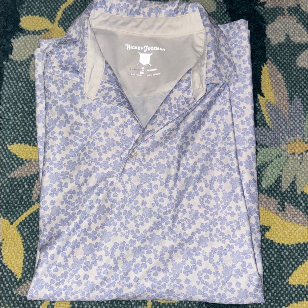 Hickey Freeman Golf Polo Men's Medium Purple Four Leaf Clover Wicking